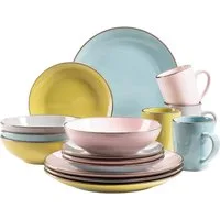 MÄSER Kombiservice METALLIC RIM, Geschirr-Set, Steinzeug (16-tlg), 4 Personen, Steinzeug