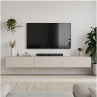 Planetmöbel TV-Schrank West TV-Board, Fernsehtisch 300 cm lang, TV-Lowboard (für Fernseher bis 85 Zoll, TV Schrank viel Stauraum, sideboard hängend, Fernsehschrank 3x 100 x 30 x 37,5 cm) kaschmir