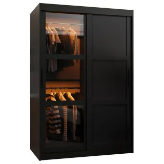 Abiks Möbel Schwebetürenschrank, Schwarz, Holz, Nachbildung, 5 Fächer, 120x200x62 cm, Schlafzimmer, Kleiderschränke, Schwebetürenschränke