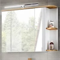Lomadox Spiegelschrank CAMPOS-56 Badezimmer mit LED, weiß mit Wotaneiche, B/H/T: ca. 94/76/20 cm