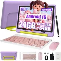 Happybe 10 Zoll 64GB/128GB Android 16 mit Hülle Kindersicherung WLAN Kinder Tablet (10.1", 64 GB, Android, 24(3+21)GB RAM, 6000 mAh)