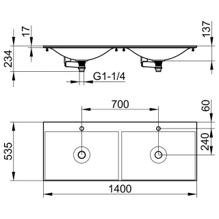 Keuco Varicor-Waschtisch Edition 11 31263, mit 1 Loch Bohrung, weiß, 1400 mm, 31263701402 31263701402
