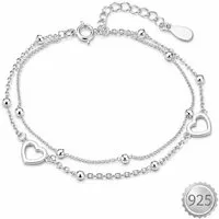 Taffstyle Silberarmband 925 Sterling Silber Damen Armband mit Herzen & Kugeln verstellbar (Wunderschönes Filigranes Damen Armband 925 Echt Silber mit Herz-Design)