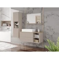 MIRJAN24 Badmöbel-Set Kertos Rillen II, (4er-Set, Spiegel, Waschbeckenschrank, Waschbecken, Schrank), Fronten gefräst, Siphon