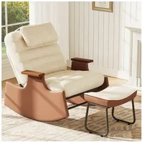 BELUPAI Schaukelstuhl Polster Schaukelsessel, (Set, 1 St), mit Hocker und 3-stufia verstellbare Rückenlehne,Teddystoff,Beige
