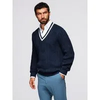 OMBRE V-Ausschnitt-Pullover Herrenpullover mit Zopfmuster und V-Ausschnitt