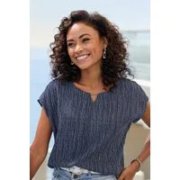 Vivance Kurzarmbluse mit Zierdetail am Ausschnitt, Druckbluse
