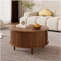 REDOM Couchtisch Praktischer runder Tisch mit Leisten (Packung, 1-St., Nussbaum, MDF, Stauraum), 80x59x80cm, Tischplatte höhenverstellbar