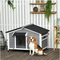 PawHut Hundehütte aus Holz, mit abnehmbarem Boden, Outdoor, Grau, BxTxH: 109x79x72 cm