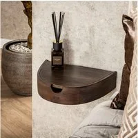 LEVEN Lifestyle Nachttisch 2´er Set braun halbrund mit 1 Schublade Wandmontage schwebend (2´er Set), platzsparend da Wandmontage