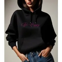 RMK Hoodie Damen Kapuzenpullover Pullover Loose Fit Oversize Be Happy Glücklich mit Kapuze