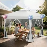 FIVMEN Pavillon Faltpavillon Gartenpavillon 3.6x3.6m, 3-Stufen Höhenverstellbar, mit 4 Seitenteilen, Zelt mit Moskitonetz & Doppeldach & Tragetasche