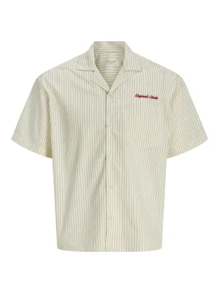 JACK&JONES - JORMENTON POPLIN STRIPE RESORT SHIRT SS Cloud Dancer - Gr. - S