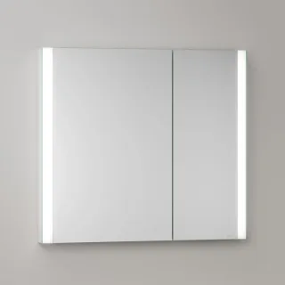 KEUCO Somaris Spiegelschrank mit Beleuchtung 14512002200 80 x 71 x 11,5 cm, verspiegelt, 2 Türen, Wandeinbau, asymmetrisch