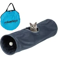 relaxdays Kleintiertunnel Faltbarer Katzentunnel mit Plüsch, Polyester, grau