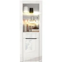 Merax Vitrine hochglanz mit LED, Bücherschrank mit Glasablagen und Schublade Hochschrank mit großen Stauraum,Standvitrine,B/H/T: 60/165/35,5cm