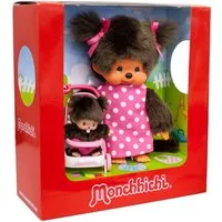Sekiguchi Plüschfigur Monchhichi Kinderwagenset Mädchen mit Mutter pink/braun 20cm