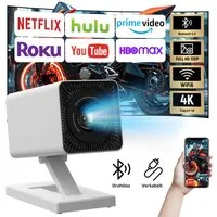 Happybe 130'' Mini Beamer WiFi 6 Bluetooth 5, Automatische Vertikale Korrektur Portabler Projektor (150 lm, 1500:1, 1280 x 720 px, 4K Heimkino Smart Beamer Kompatibel mit Telefon/PC/HDMI USB)