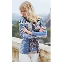 Passioni Strickpullover mit Rundhalsausschnitt im blauen Patchwork-Muster