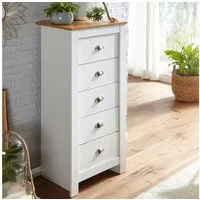 FINEBUY Kommode FB71920 Schubladen 53cm mit 5 Schubladen in MDF Weiß mit Eiche (5 Schubladen 53x114x39 cm Sideboard Weiß / Eiche), Design Anrichte Modern, Schubladenkommode Hoch