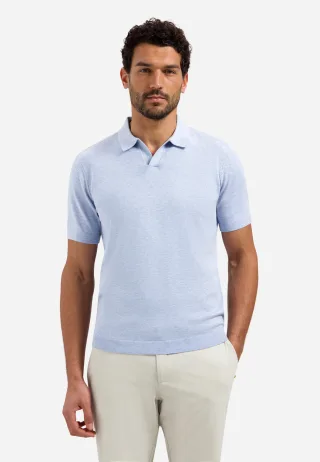 No Excess - Pullover Short Sleeve V-Polo Melange blue - Gr. - XXL