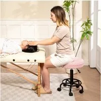 HOMCOM Rollsitz höhenverstellbar 50-66 cm, 360° drehbar (Rollhocker, 1 St., Drehhocker), für Büro, Salon, Massage, Spa, Rosa