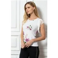 Passioni T-Shirt mit Lilien-Print und Fransen