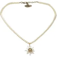 Alpenflüstern Collier Perlen-Trachtenkette Greta mit Strass-Edelweiß klein (creme-weiß), - Damen-Trachtenschmuck Dirndlkette