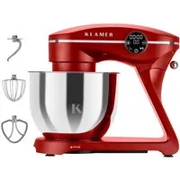 KLAMER Küchenmaschine 1800W, 6L Edelstahl-Schüssel, Knetmaschine mit 10 Geschwindigkeiten & Timer, rot, 1800 W, 6 l Schüssel, Spritzschutz, 3 Werkzeuge, Saugfüße, digitales Display, Timer