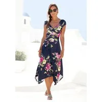 Beachtime by Lascana Jerseykleid mit asymmetrischem Zipfelsaum und Schleife in der Taille, elegant Leichtes Sommerkleid, Strandkleid, Viskosekleid mit Blumenmuster