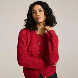 Bouclé-Cardigan mit goldfarbenen Knöpfen für Damen, Damen, size: regular, Rot, Wolle/Polyester/Polyacryl, by Lands' End
