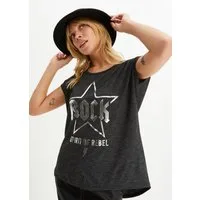 bonprix Longshirt schmale Passform, Kurzarm-Design, mit Print, aus Viskose-Mix