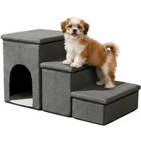 relaxdays Haustiertreppe Faltbare Hundetreppe mit 3 Stufen, Dunkelgrau