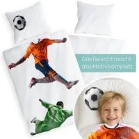 Carpe Sonno Kinderbettwäsche 135 x 200 Jungen Bettwäsche Fußball Kinder Teenager 100% Baumwolle, Renforcé, 2 teilig, OEKO-TEX Bettbezug - Atmungsaktiv & Kuschelweich