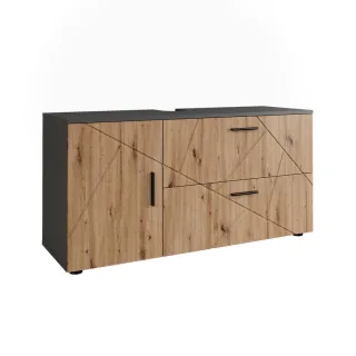Vicco Waschbeckenunterschrank, Anthrazit, Honigeiche, Holzwerkstoff, 1 Fächer, 2 Schubladen, Rechteckig, 120.1x60.6x41 cm, Badezimmer, Badezimmerschränke, Waschbeckenunterschränke