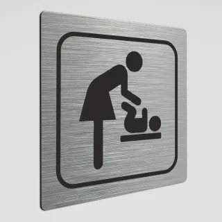 Wickelraum Hinweis Schild, Wickelraum Alu silber gebürstet 20 x 20 cm