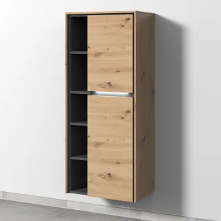 Sanipa Twiga Stauraumschrank mit LED-Beleuchtung, 2 Türen und offenen Fächern, Eiche Natural-Touch,  SY11585