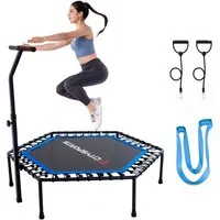 CITYSPORTS Fitnesstrampolin Mini-Trampolin mit Haltegriff 3-fach höhenverstellbar, Ø130cm, 6-Eck, 42 Elastikbänder, bis 100 kg,Nicht klappbar