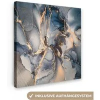 OneMillionCanvasses® Leinwandbild Marmor - Grau - Blau - Luxus - Gold, Fotodruck (1 St), Wandbild, Deko Schlafzimmer Wohnzimmer Flur 20x20 cm