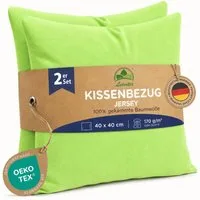 leevitex® Kissenbezüge Kissenbezug 40 x 40 cm, 2er Set, Apfelgrün, Hellgrün, (2 Stück), feine Jersey-Qualität, 100% Baumwolle, robuster Reißverschluss