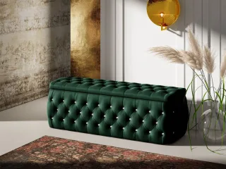 Polsterhocker mit Stauraum Betthocker SEVRA 120x50x45 cm Elisa Velvet Dunkelgrün