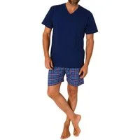 Normann Pyjama Normann Herren kurzarm Schlafanzug Shorty mit karierter Hose