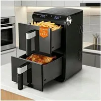 ZMH Heißluftfritteuse XXL Doppelkammer Airfryer 11L mit 13 Kochprogramme Dual Zone, 2800 W, 2 x 5,5L Heissluftfritteuse mit Sichtfenster, Touchdisplay, Ohne ÖL