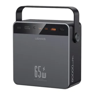 USAMS CD270 PB93 PD65W 296Wh 8000mAh Power Bank with LED Digital Display External Battery Power Supply with 2 Inputs & 5