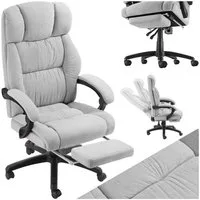 tectake Chefsessel Bürostuhl Jillien mit Fußstütze und Velours, Belastbarkeit 120 kg (Set, 1 St), Superdicke Polsterung mit weichem Velours