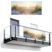 MuchoWow Balkonsichtschutz Strand - Sonne - Düne - Gras - Sand - Horizont (1-St) Balkon Sichtschutz 90x200, Windschutz für Zaun PVC, 200x90 cm