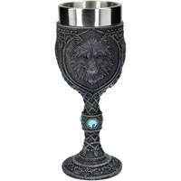 Figuren Shop GmbH Becher Gothic Kelch - Nacht Wolf mit blauen Schmucksteinen - Becher Fantasy, Kunststein (Polyresin), Edelstahl