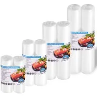 Bottini Vakuumier-Folienrollen 8 Vakuumrollen 15,20,25 und 30 x 600 cm mit Struktur für Lebensmittel, Zubehör für Alle Balken Vakuumierer wie CASO, WMF, FreshVAC, Rommelsbacher, Gastroback, Foodsaver, Solis, Lava, Leifheit sowie alle Vakuumiergeräte 
