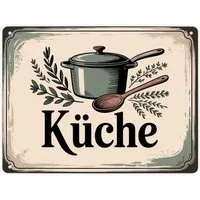 speecheese Metallschild Nostalgische Küche Metallschild XL in 21x28 cm mit Retro-Illustration