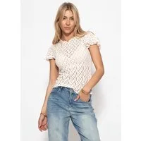 SASSYCLASSY T-Shirt Spitzen Shirt mit Flügelärmel für Damen Elegantes T-Shirt in floralem Muster mit leicht transparenter Optik
